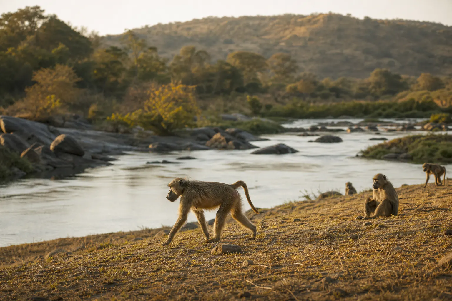 A wider habitat or behaviour scene featuring Chacma baboon Safari in South Africa.