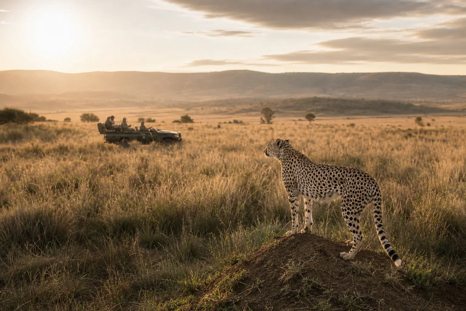 A wider habitat or behaviour scene featuring Cheetah Safari in South Africa.