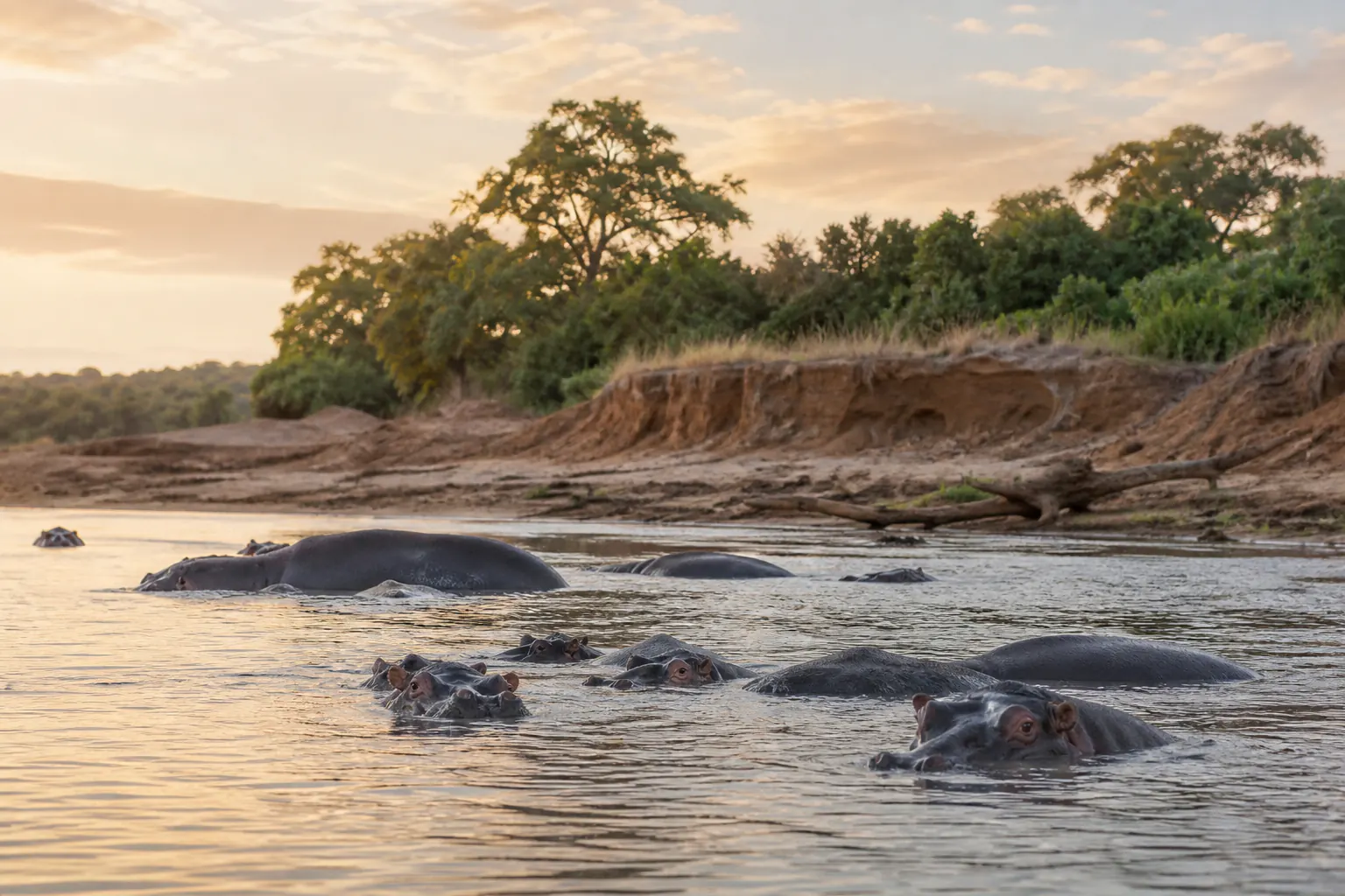 A wider habitat or behaviour scene featuring Hippopotamus Safari in South Africa.