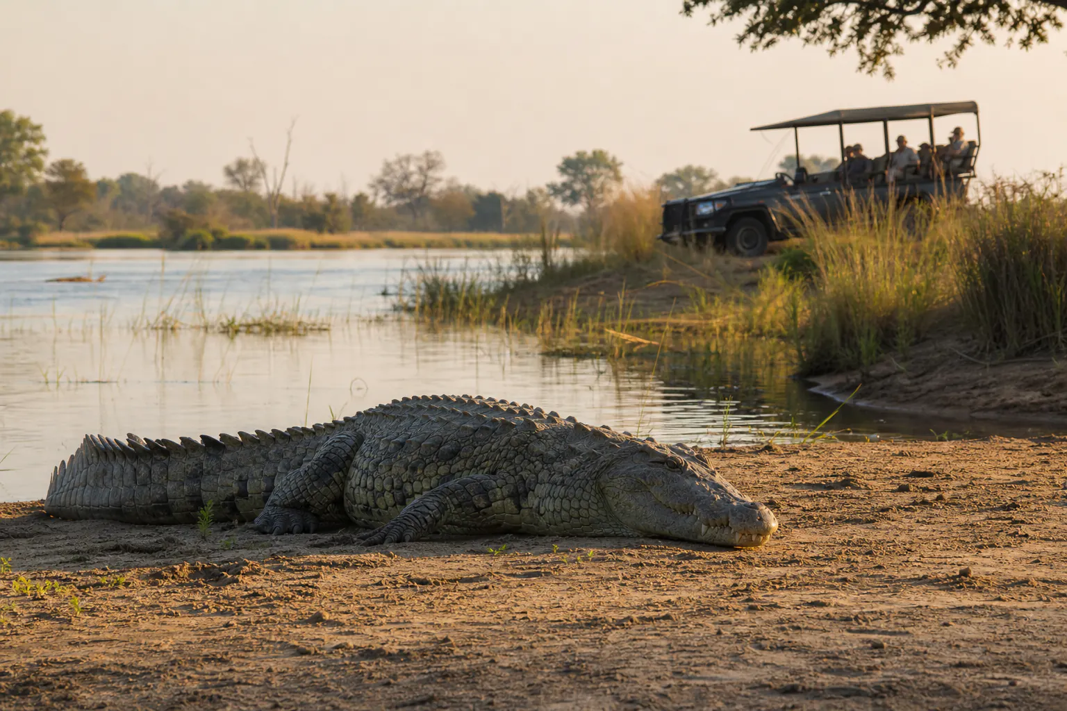 A wider habitat or behaviour scene featuring Nile crocodile Safari in South Africa.
