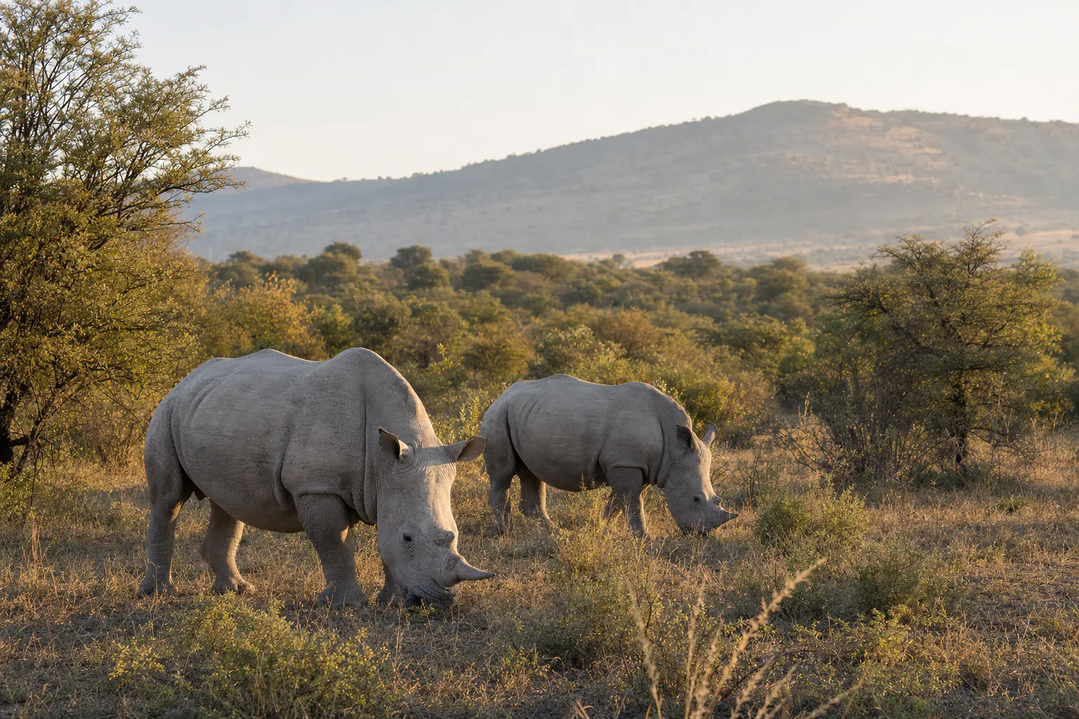 A wider habitat or behaviour scene featuring White rhinoceros Safari in South Africa.