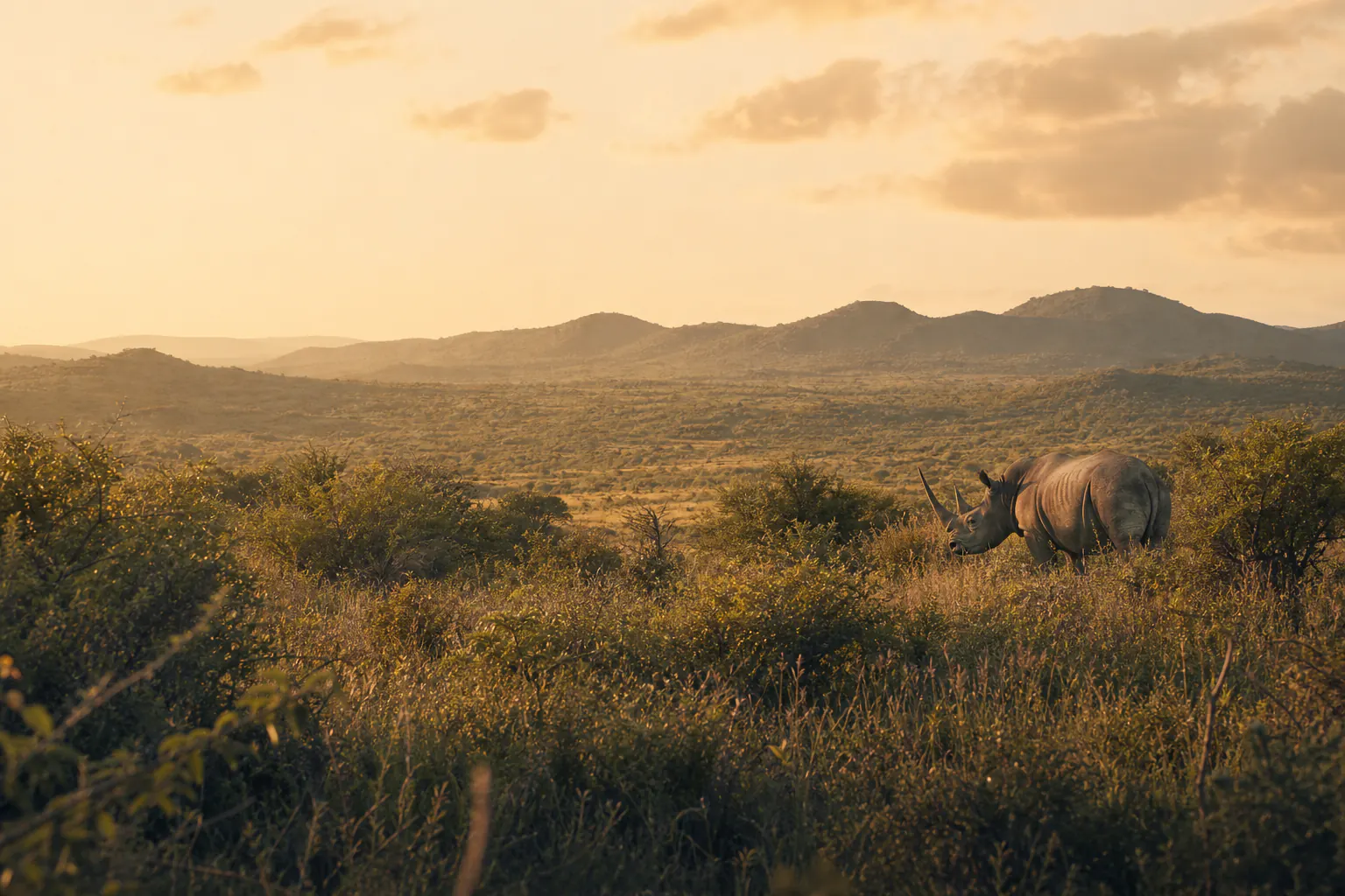 A wide safari landscape inspired by Hluhluwe iMfolozi Safari in South Africa.