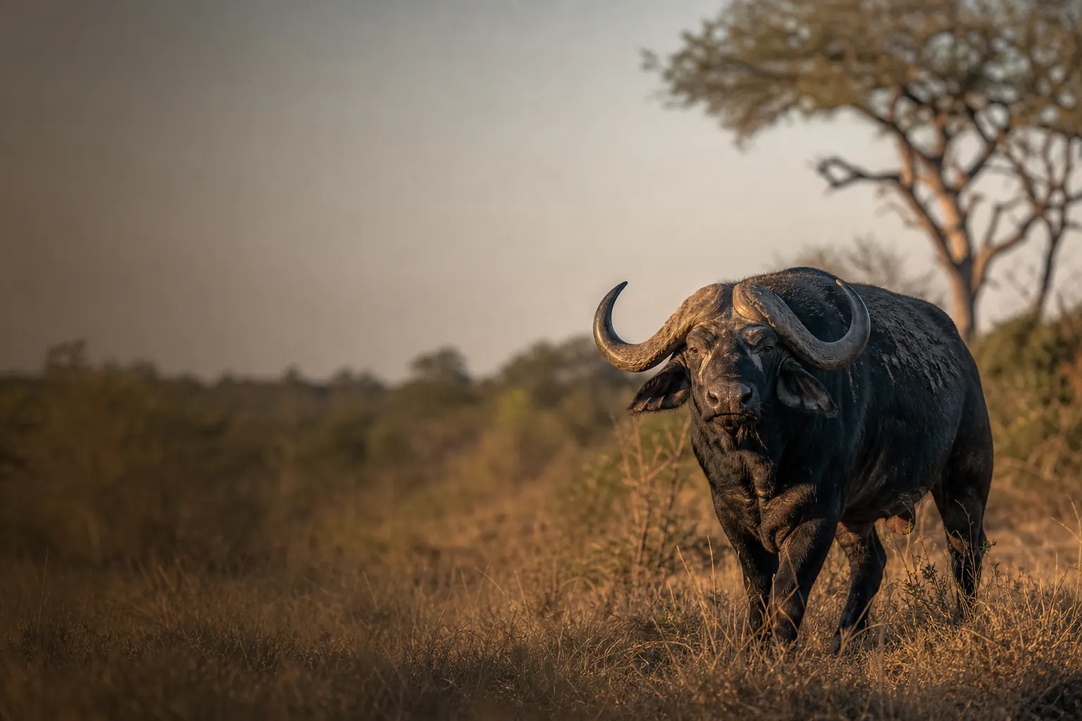A close wildlife view of Cape buffalo Safari in a natural South African habitat.