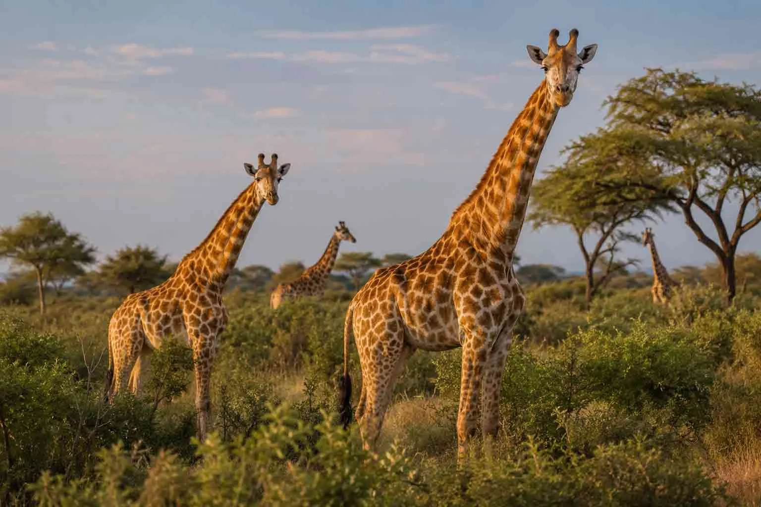Giraffes standing in the South African bushveld.